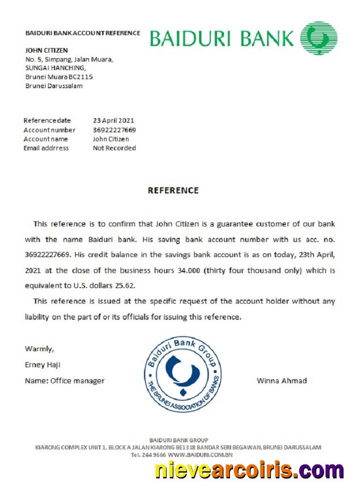 Brunei Baiduri bank reference